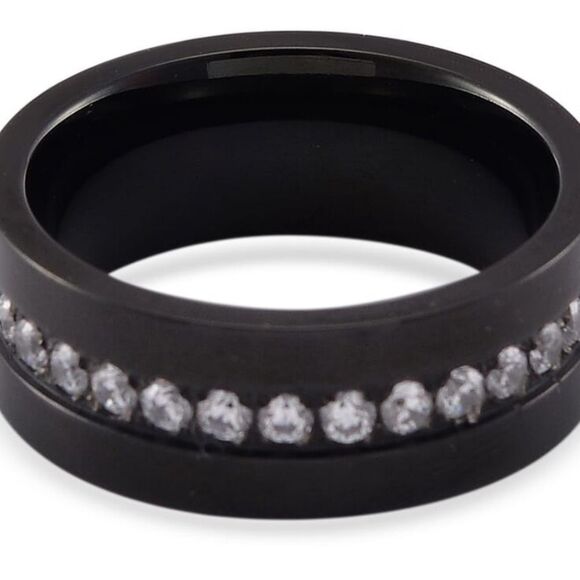White Austrian Crystal Ring in Natural Tungsten Carbide Black size 8 - Picture 5 of 8